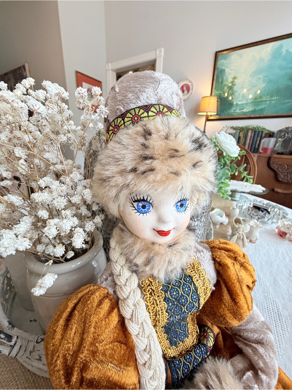 1960’s OOAK Hand‑Painted Russian Doll Porcelain & Fabric Vintage Collectible - Picture 9 of 16